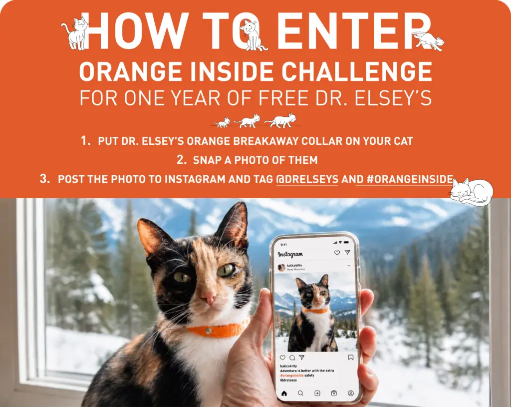 graphic explaining to viewers how to enter the Dr. Elseys #orangeinside sweepstakes.